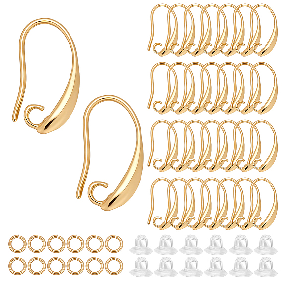Латунные крючки для сережек, с латунными открытыми соединительными кольцами и пластиковыми ушными гайками