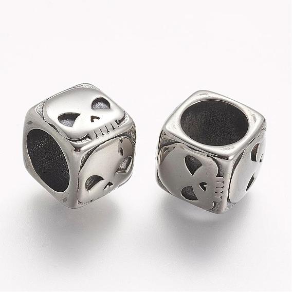 304 из нержавеющей стали бусы, куб с черепом, бусины с большим отверстием