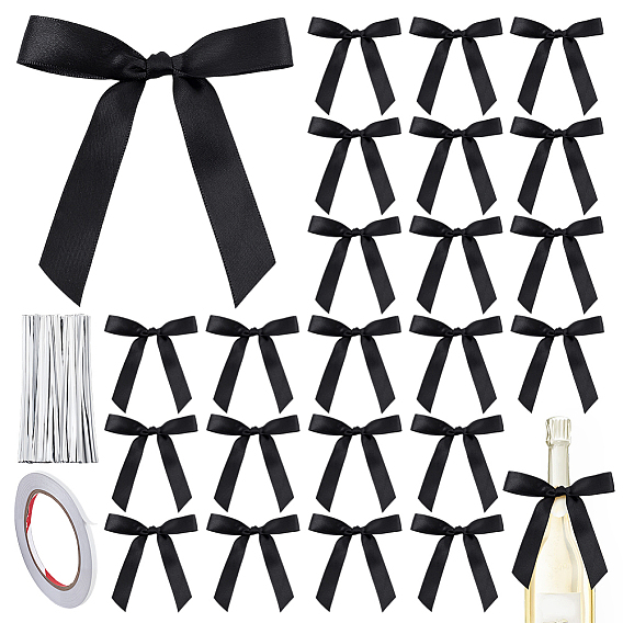 50 шт. полиэстеровые банты, с 50 пластиковой проволокой для животных, закрученной в жгут, и 1 рулоном двусторонней клейкой бумаги для украшения рождественской елки или подарочной коробки