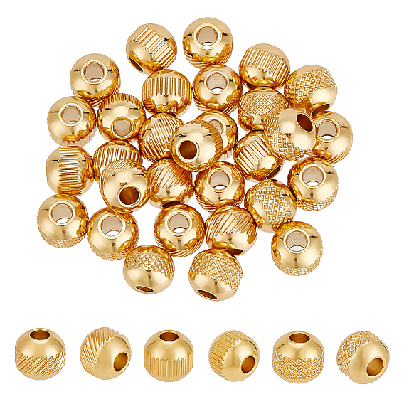 30шт 3 стиль 201 и 304 бусины из нержавеющей стали, круглые