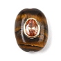 Natural Tiger Eye Beads, with Brass Micro Pave Cubic Zirconia, Flat Oval, Rack Plating, Long-Lasting Plated, Lead Free & Cadmium Free, Real 18K Gold Plated