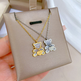 Minimalist Gold Necklace for Women, Lock Bone Chain with Love Heart Teddy Bear.