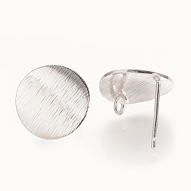 Brass Ear Stud Findings, with Loop, Flat Round, Nickel Free