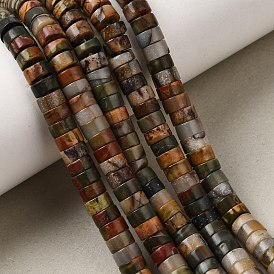 Natural Polychrome Jasper/Picasso Stone/Picasso Jasper Beads Strands, Heishi Beads, Flat Round/Disc