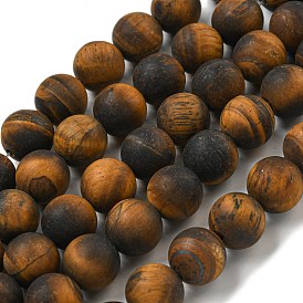 Frosted Natural Tiger Eye Beads Strands, Grade AB, Round