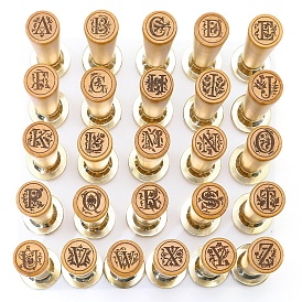 European Style Round Golden Tone Brass Letter Wax Seal Stamps, with Laser Engraved Wooden Handles