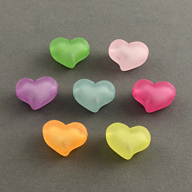 Frosted Acrylic Beads, Bead in Bead, Heart, 15~16x21x12mm, Hole: 3mm, about 230pcs/500g