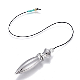 Brass Openable Pointed Dowsing Pendulums, with Brass Beads and Plastic Beads, Leather Cord, Bullet, Long-Lasting Plated