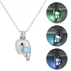 Luminaries Beaded Rugby Helmet Cage Pendant Necklace, Glow In The Dark Alloy Jewelry for Women