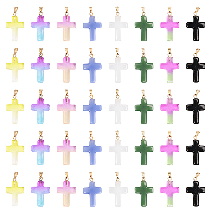 40 шт 8 цвета стеклянные подвески, с золотой гальванической железной фурнитурой, крест прелести