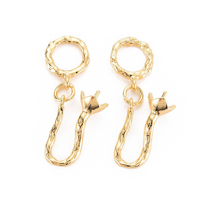 Rack Plating Brass Peg Bails Pendants, for Half Drilled Bead, with Jump Rings, Nickel Free, Ring