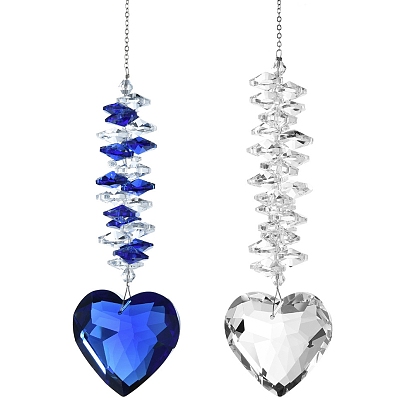 Glass Heart Hanging Ornaments, Octagon Beads for Garden Home Decoration