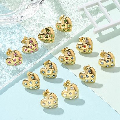 Ионное покрытие (ip) 304 серьги-гвоздики из нержавеющей стали, со стразами, реальный 14 k позолоченный, сердце