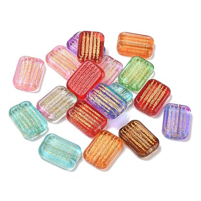 Perles de verre transparentes avec peinture à cuisson, métal doré enlaça, rectangle