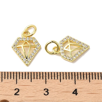 Rack Plating Brass Micro Pave Cubic Zirconia Pendants, with Jump Ring, Long-Lasting Plated, Lead Free & Cadmium Free, Diamond Charm