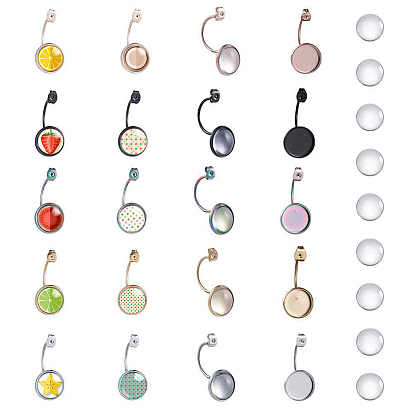 Diy earring makings, с вакуумным покрытием PVD 304 гайки-ушки из нержавеющей стали, серьги спинки и прозрачные стеклянные кабошоны, плоско-круглые
