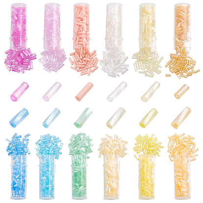 12 Styles Opaque & Transparent Glass Twist Bugle Beads, Round Hole