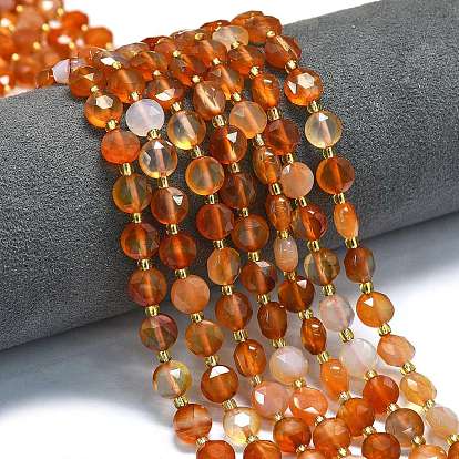 Натуральный красный агат бисер нитей, граненый шестиугольный разрез, плоско-круглые, с бисером