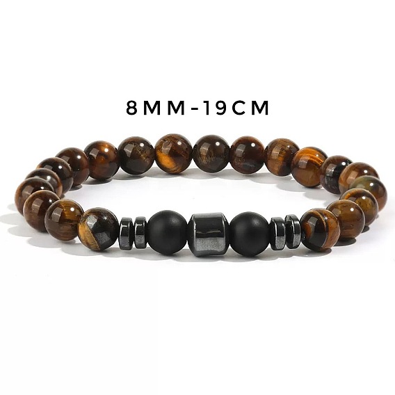 Браслеты из натуральных драгоценных камней и синтетического немагнитного гематита с бусинами для мужчин, круглые