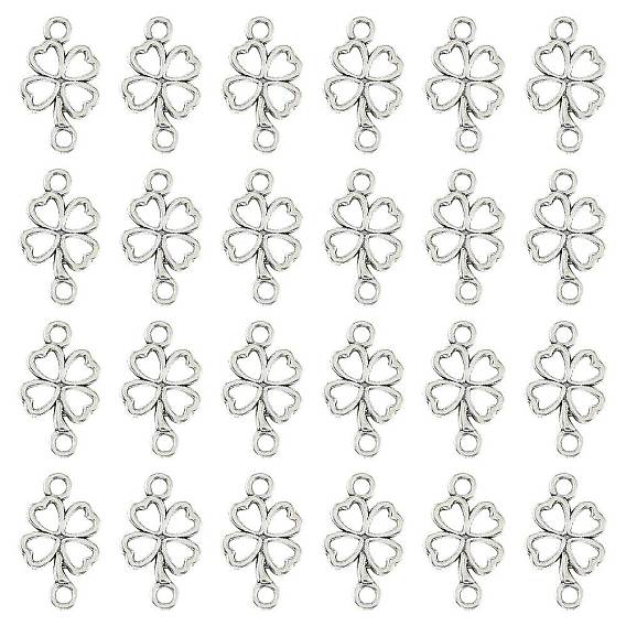 30Pcs Tibetan Style Alloy Shamrock Connector Charms, Saint Patrick's Day Clover Outline Links, Lead Free & Cadmium Free