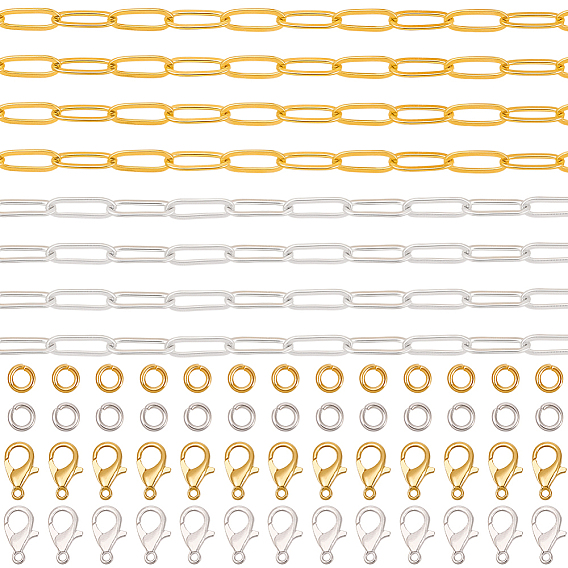 Ensembles de bijoux de bricolage faisant des kits, y compris les chaînes de trombones en laiton, Fermoir mousqueton, fermoirs de homard en alliage de zinc , Anneaux en laiton