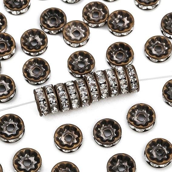 Латунные бусины разделители для поставки стразов, класс AAA, прямой фланец, без никеля , античная бронза, рондель, 10x4 мм, отверстие : 2 мм