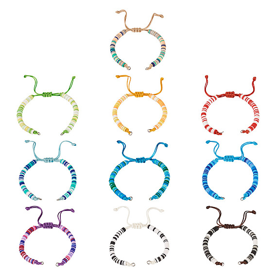 10шт 10цвета ручная работа полимерная глина регулируемый браслет хейши изготовление, с корейскими вощеный шнур полиэстера