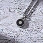 304 Stainless Steel Flat Round Pendant Necklaces for Unisex, Black