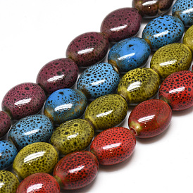 Handmade Porcelain Beads, Fancy Antique Glazed Porcelain, Oval