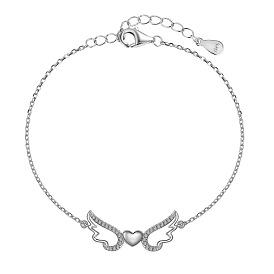 Сердце с крылом 925 браслеты из стерлингового серебра с микропаве и фианитами, браслеты-цепочки для женщин