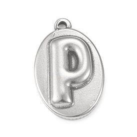304 Stainless Steel Pendants, Oval with Letter P Charms