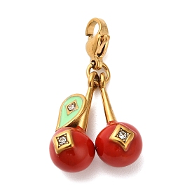 304 подвесные украшения из эмали из нержавеющей стали, со стразами, вишня