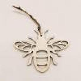 Christmas Wooden Bees Pendant Decorations, Jute Cords Hanging Ornaments