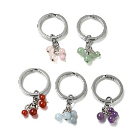 Alloy Keychain, with Gemstone Beads, Flat Round with Tree of Life