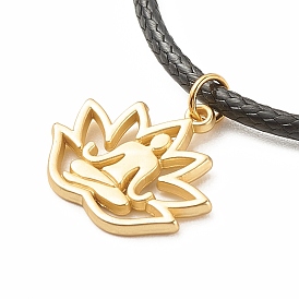 Alloy Lotus Pendant Necklace with Imitation Leather Cord, Yoga Theme Jewelry for Women