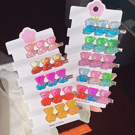Cute Candy Color Hair Clip for Girls, Gradient Bear Hairpin - Student, Child, Fashion.