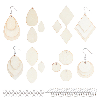 DIY Earring Making, with Unfinished Blank Wooden Earring Pendants, Iron Jump Rings and Brass Earring Hooks