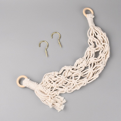 Подвесная корзина с деревянным кольцом, с железным крюком, веревка для подвесной корзины из хлопка