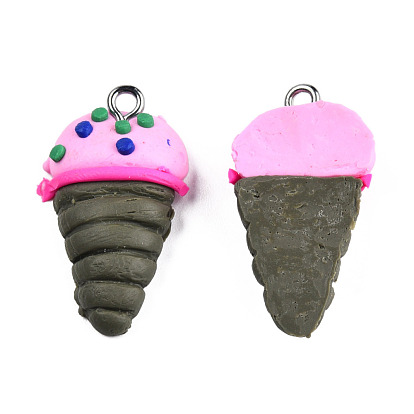 Polymer Clay Pendants, Ice Cream, 27x15x7mm, Hole: 2mm