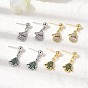 Рождественские серьги-гвоздики с подвесками из латуни с микропаве из кубических цирконий, стойки покрытие, долговечный, без кадмия и без свинца