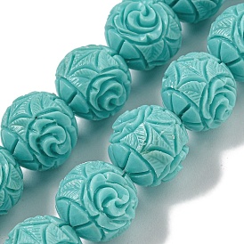 Synthetic Coral Carved Beads Strands, Dyed, Flower