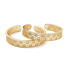 Brass Micro Pave Clear Cubic Zirconia Cuff Bangles, Hollow