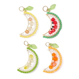 4 шт 4 цвета круглые стеклянные бусины фруктовые подвески, с акрилом, стеклом и золотым 304 соединительным кольцом из нержавеющей стали и 201 соединительными кольцами из нержавеющей стали, граненые