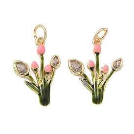 Латунные микро проложить кубического циркония подвески, цветок, Эмаль стиле, стойки покрытие, долговечный, без кадмия и без свинца, с целью перехода в кольце