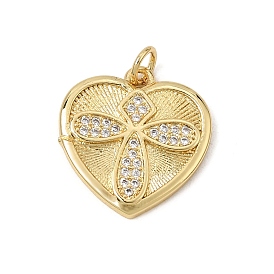 Латунные микропаве прозрачные подвески с фианитом, сердце с крестными прелестями, стойки покрытие, долговечный, без кадмия и без свинца