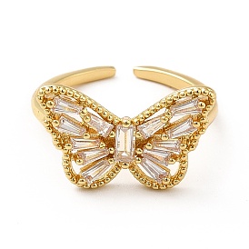 Brass Cubic Zirconia Cuff Ring, Open Ring for Women, Butterfly
