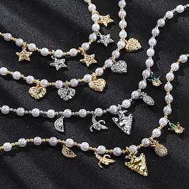 Ожерелья из латунных бусин с микропаве из прозрачного кубического циркония, с abs имитационными жемчужными бусинами , без кадмия и без свинца, долговечный, стойки покрытие