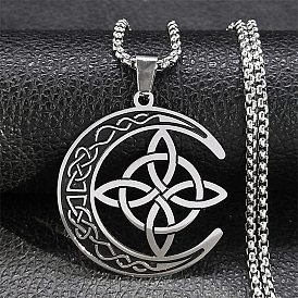 Moon with Trinity Knot 304 Stainless Steel Enamel Pendant Necklaces for Men Women