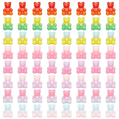 80Pcs 8 Colors Gradient Color Opaque Resin Cabochons, with Glitter Powder Bear