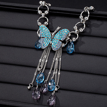 Ожерелья с подвеской в виде бабочки и кисточки из сплава индиголита и страз для женщин